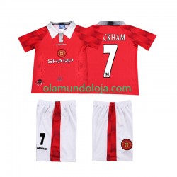 Camisola Manchester United BECKHAM 7 1996 1997 Retro Criança Equipamento Primeiro Manga Curta